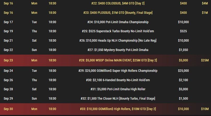 2024 WSOP Online Schedule