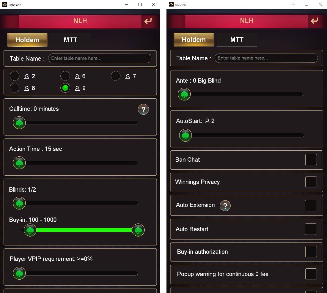 NLH settings