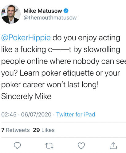 Mike Matusow tweet