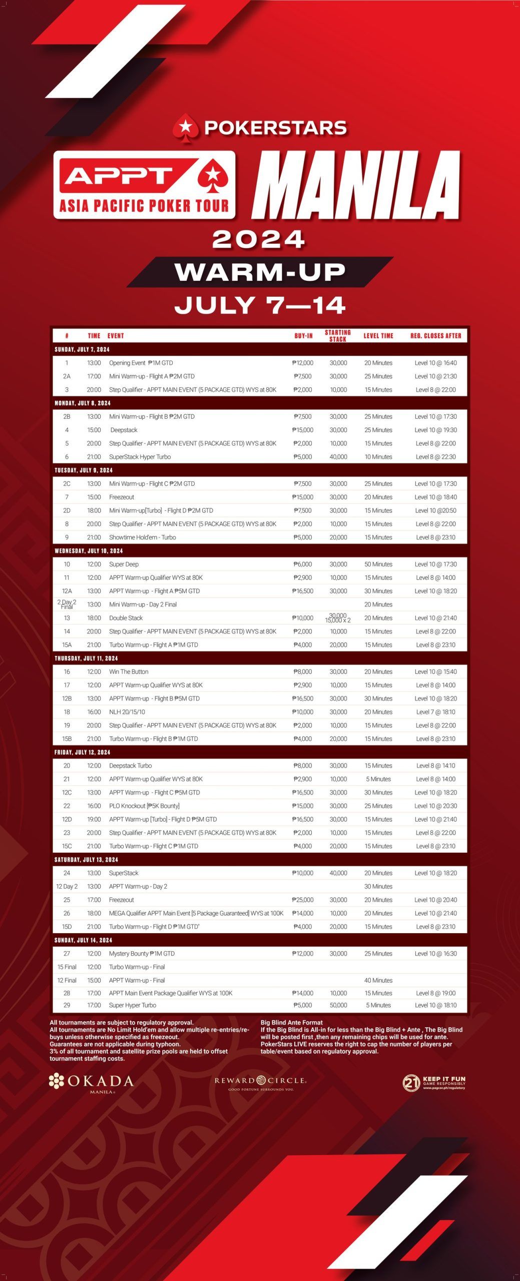 APPT Warm Up Schedule