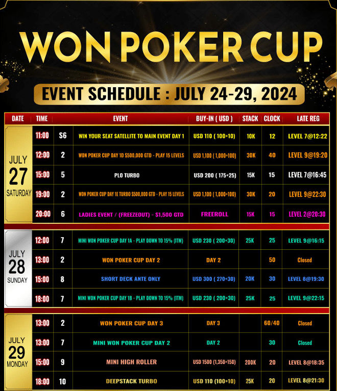 Won Poker Cup Schedule