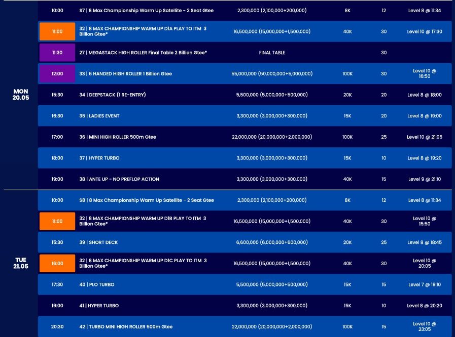 WPT Vietnam schedule