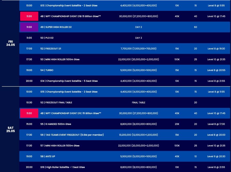 WPT Vietnam schedule