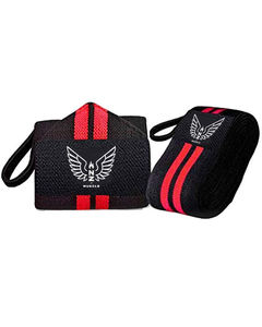 NZ Muscle Wrist Wraps, Black/Red - Elastic/Velcro