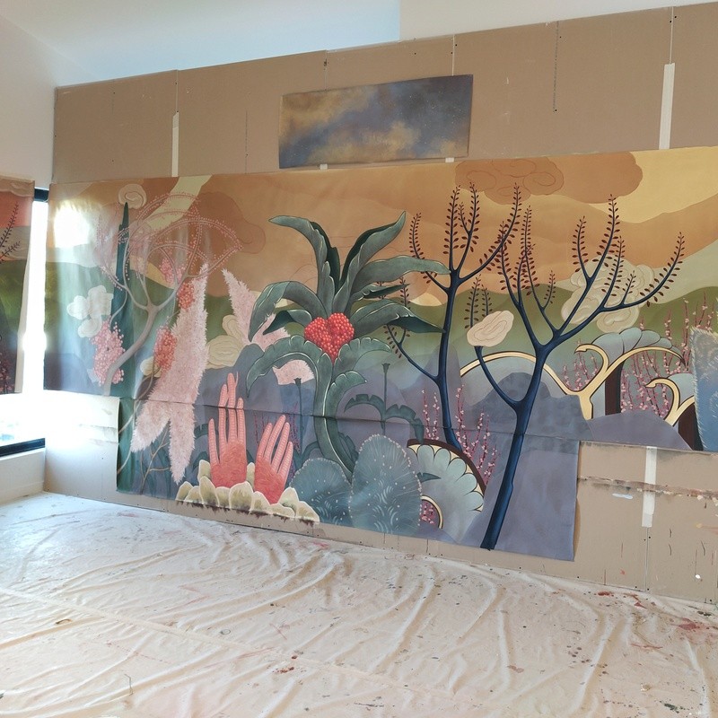 Détail des plantes et arbres peints