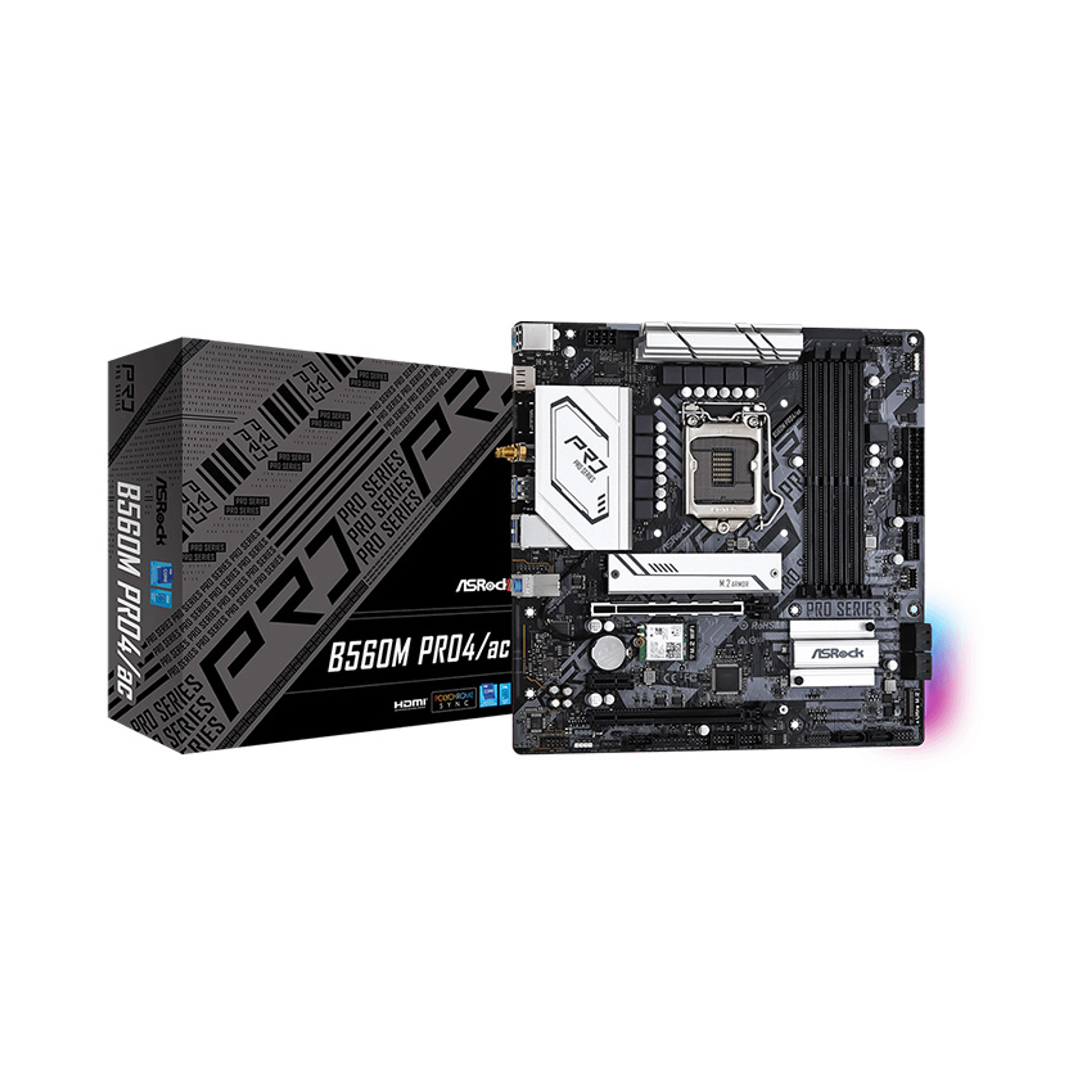 Mainboard ASROCK B560M PRO4/ac (Intel B560, Socket 1200, m-ATX, 4 khe Ram DDR4)