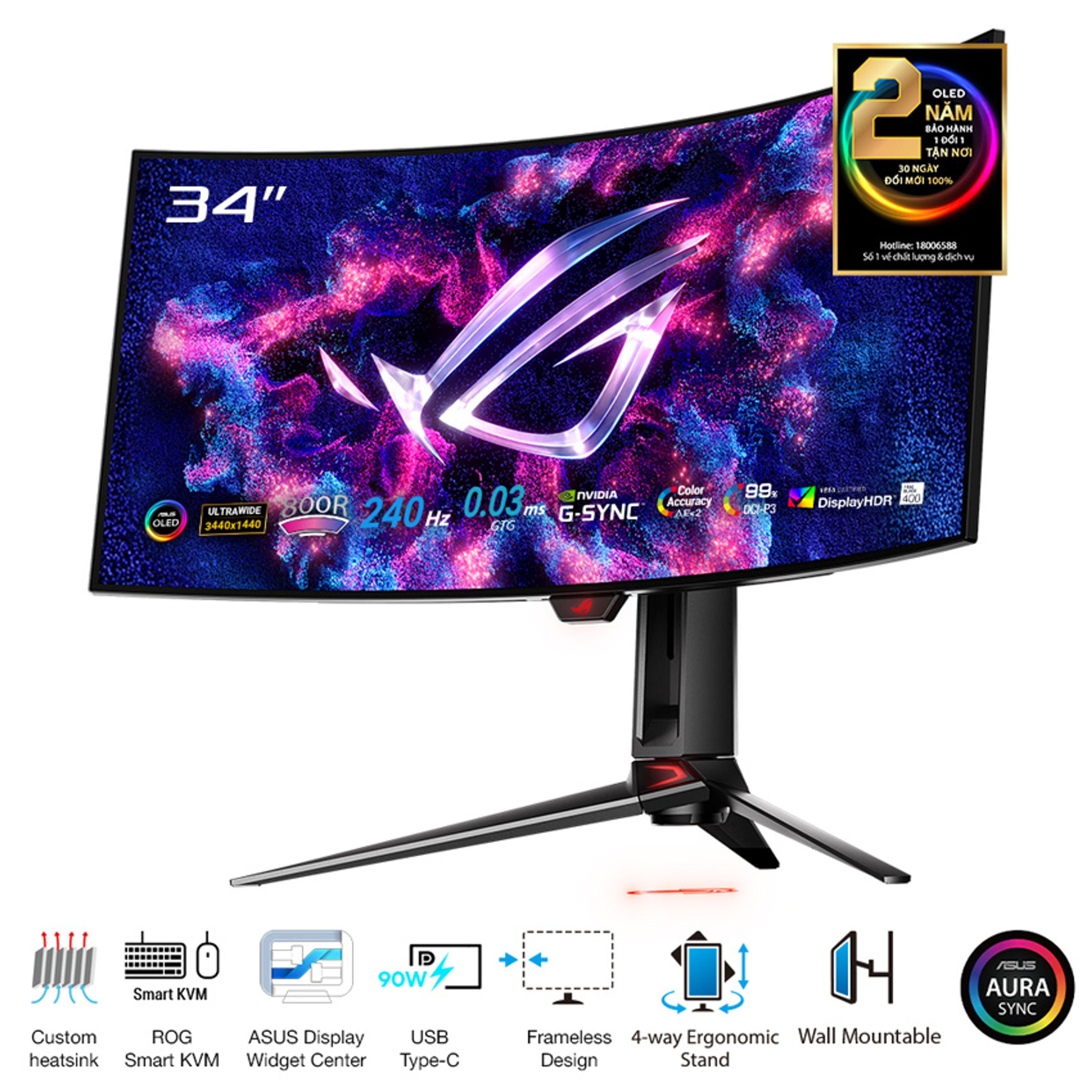 Màn hình ASUS ROG Swift OLED PG34WCDM (34 inch/WQHD/OLED/240Hz/0.03ms/cong) chính hãng Máy Tính LMC