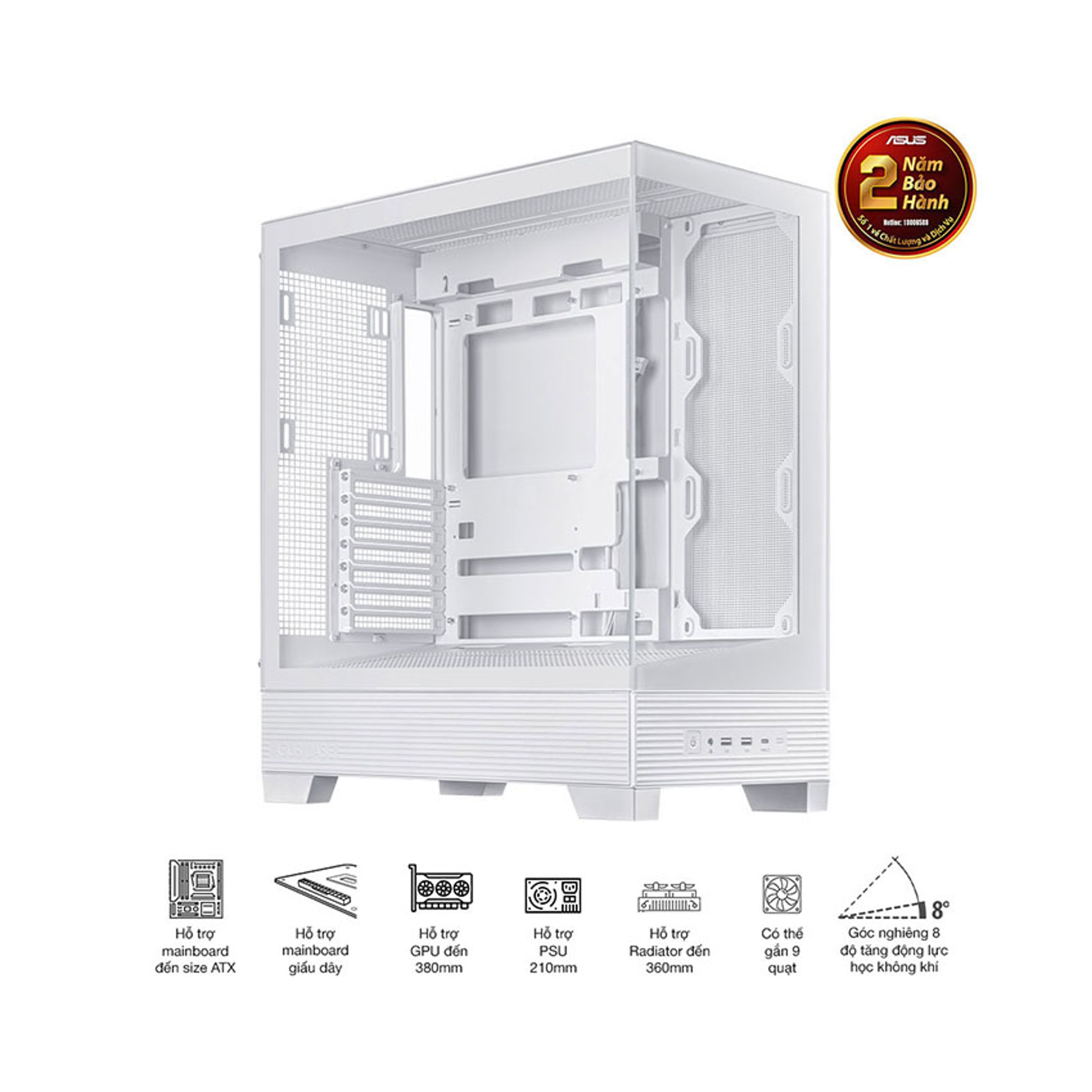 Vỏ Case Asus A31 TG WHITE (ATX/Mid tower) chính hãng Máy Tính LMC