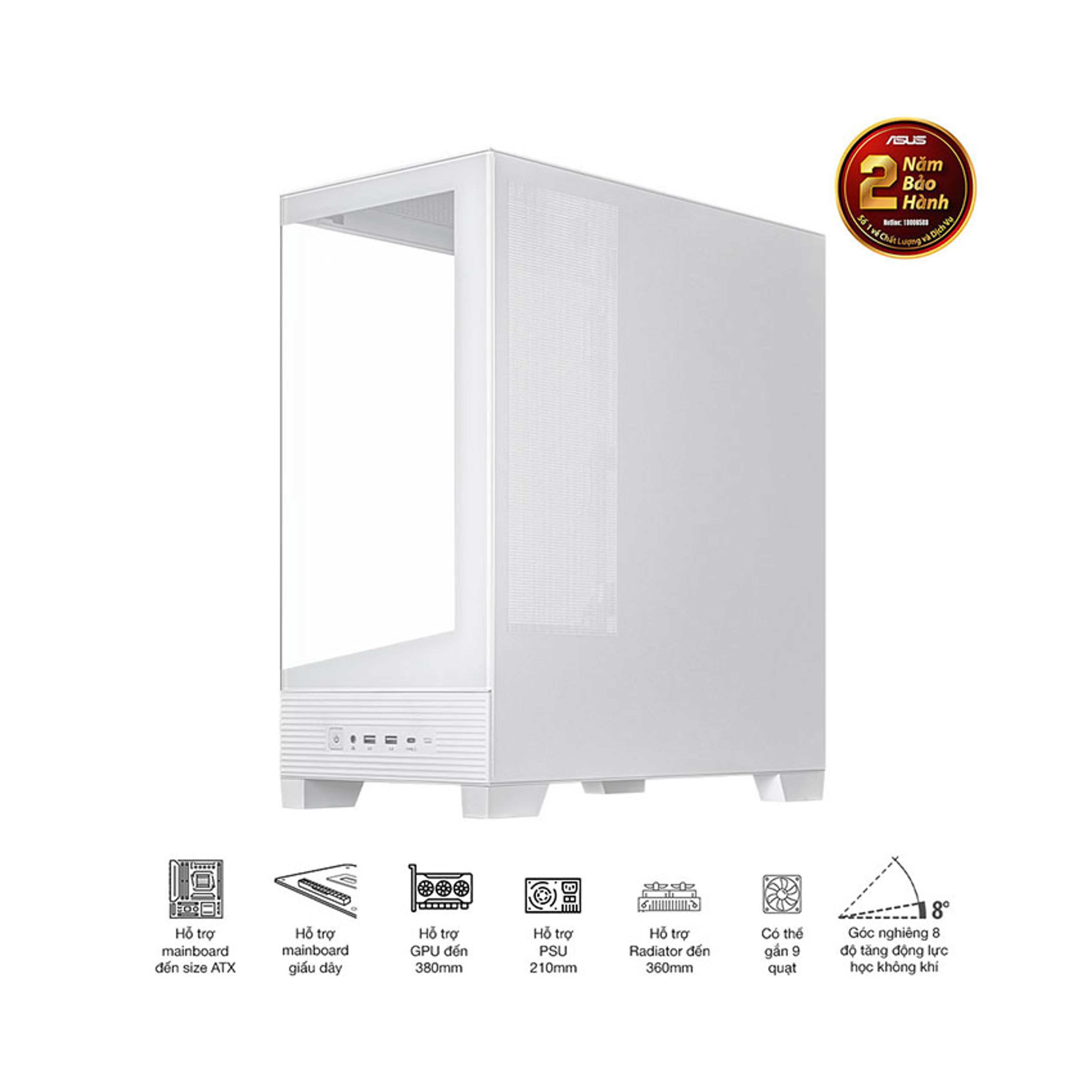 Vỏ Case Asus A31 TG WHITE (ATX/Mid tower) chính hãng Máy Tính LMC