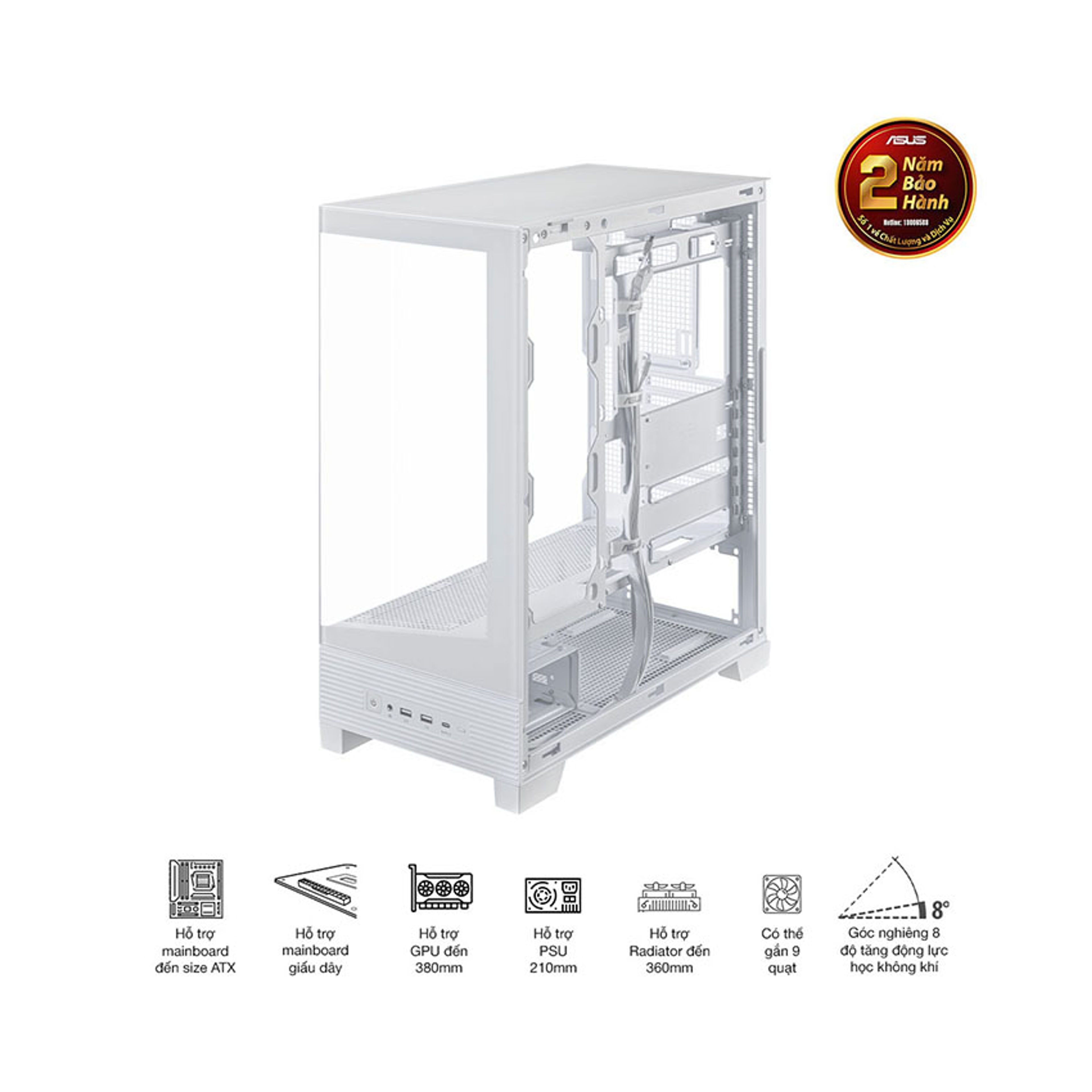 Vỏ Case Asus A31 TG WHITE (ATX/Mid tower) chính hãng Máy Tính LMC