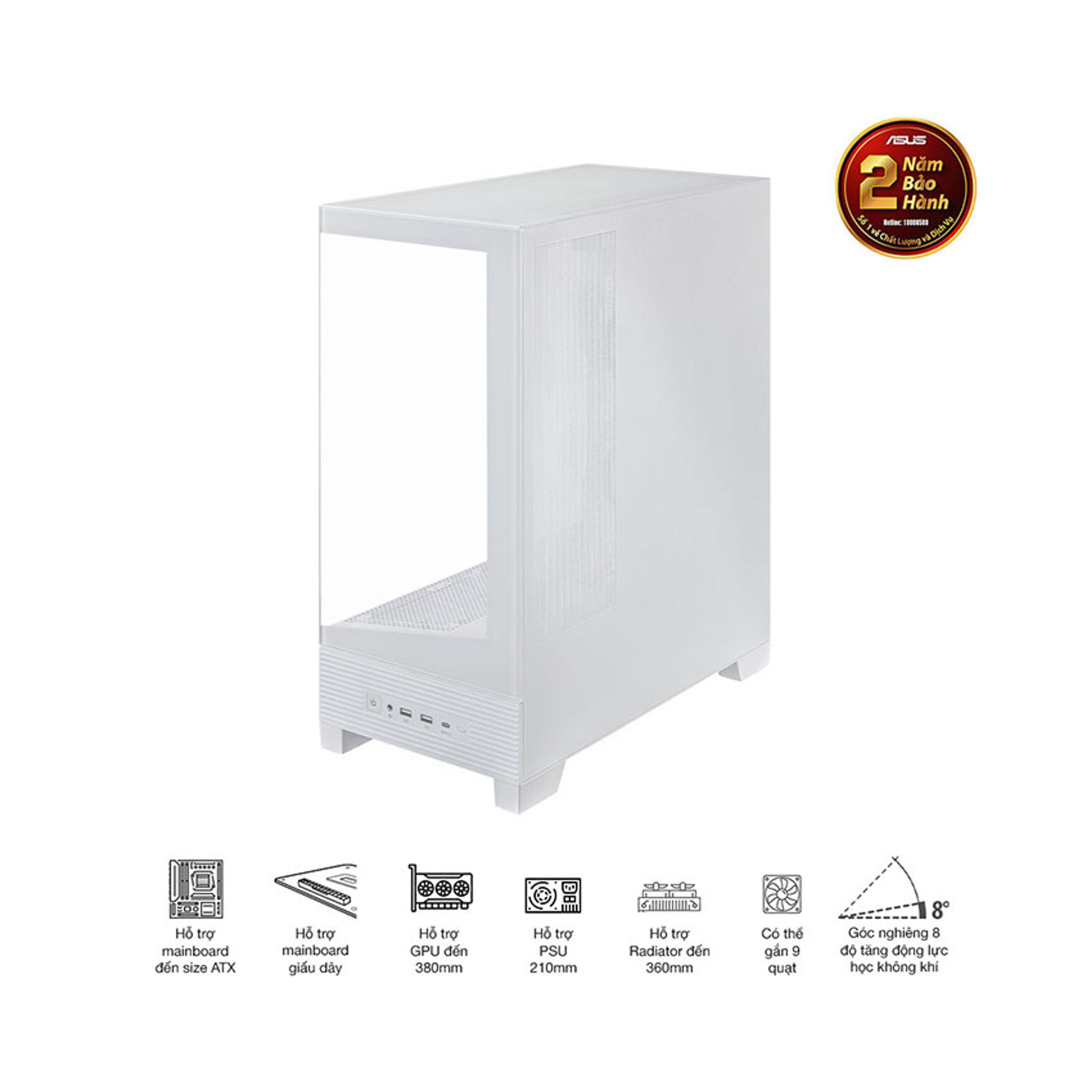Vỏ Case Asus A31 TG WHITE (ATX/Mid tower) chính hãng Máy Tính LMC