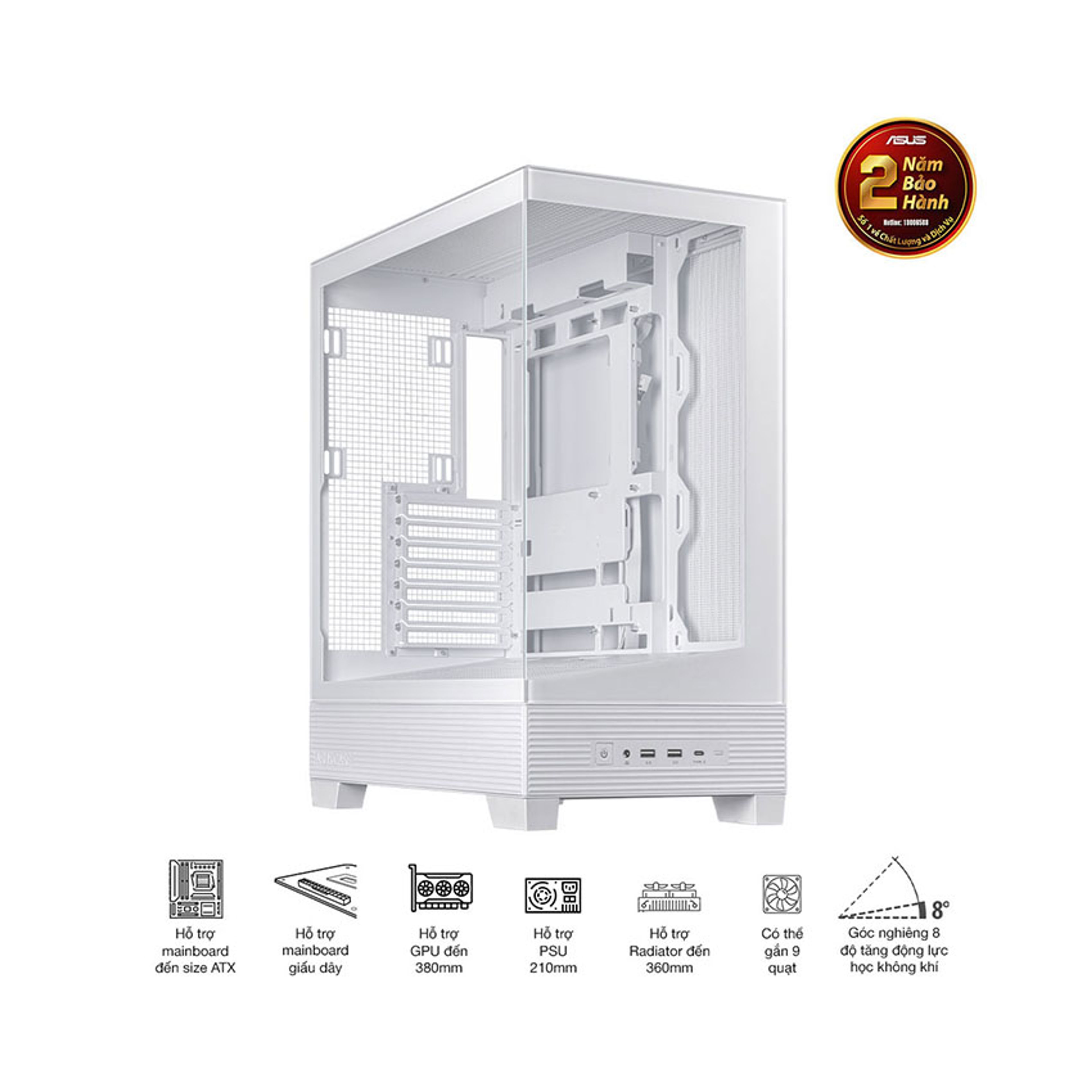 Vỏ Case Asus A31 TG WHITE (ATX/Mid tower) chính hãng Máy Tính LMC