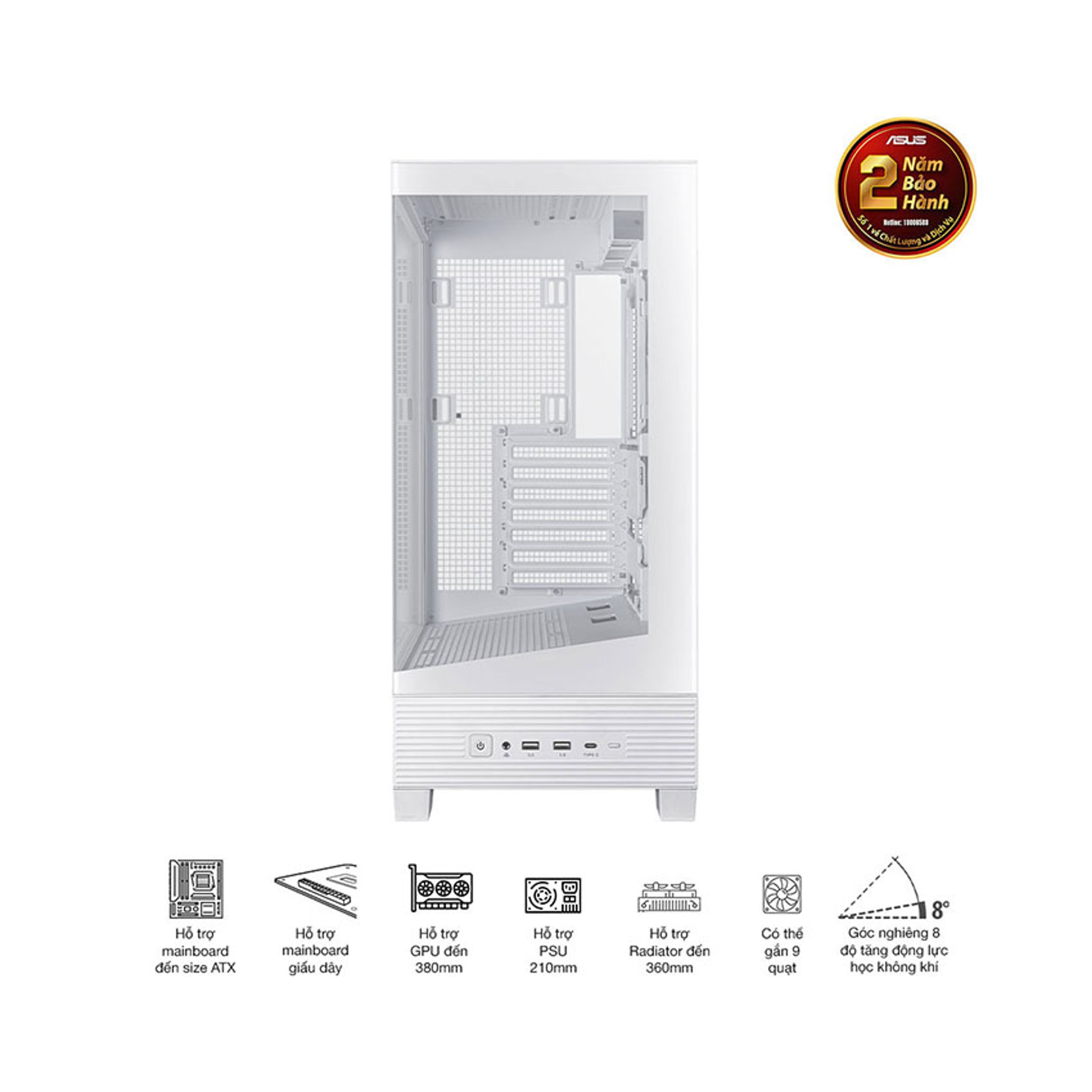 Vỏ Case Asus A31 TG WHITE (ATX/Mid tower) chính hãng Máy Tính LMC