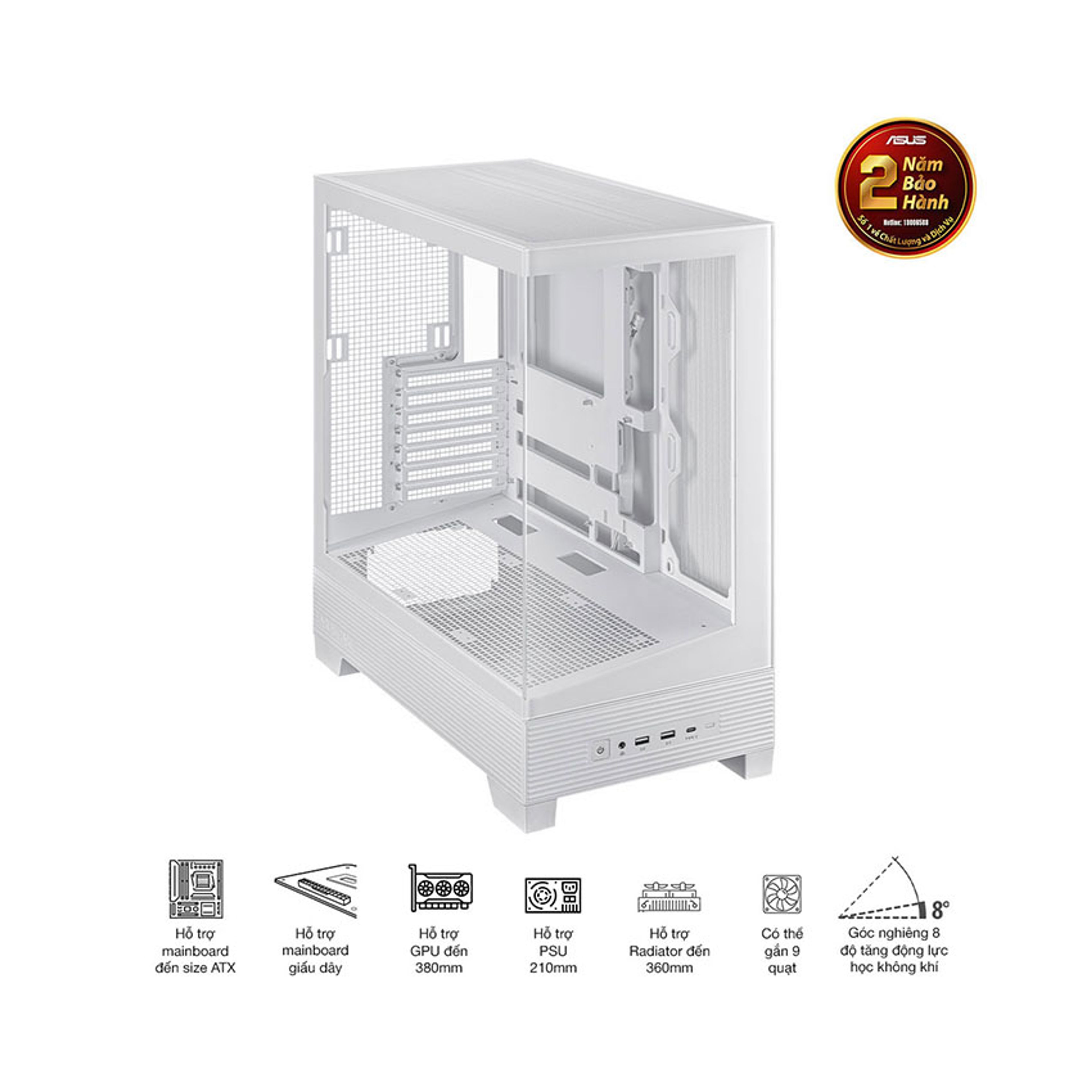 Vỏ Case Asus A31 TG WHITE (ATX/Mid tower) chính hãng Máy Tính LMC