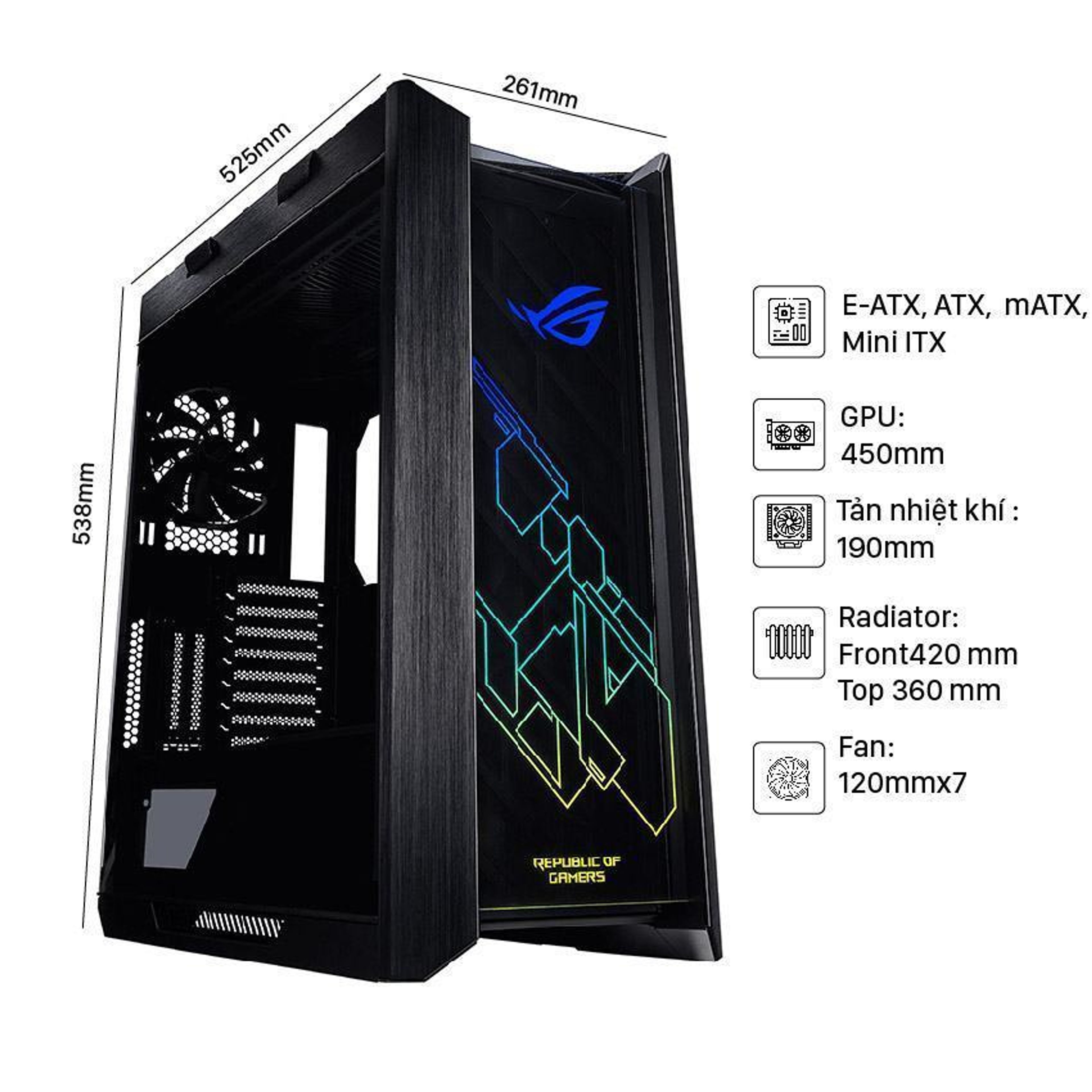 Vỏ Case Asus ROG Strix Helios GX601 Tempered Glass Gaming (Mid Tower/Màu Đen/Led RGB) 2