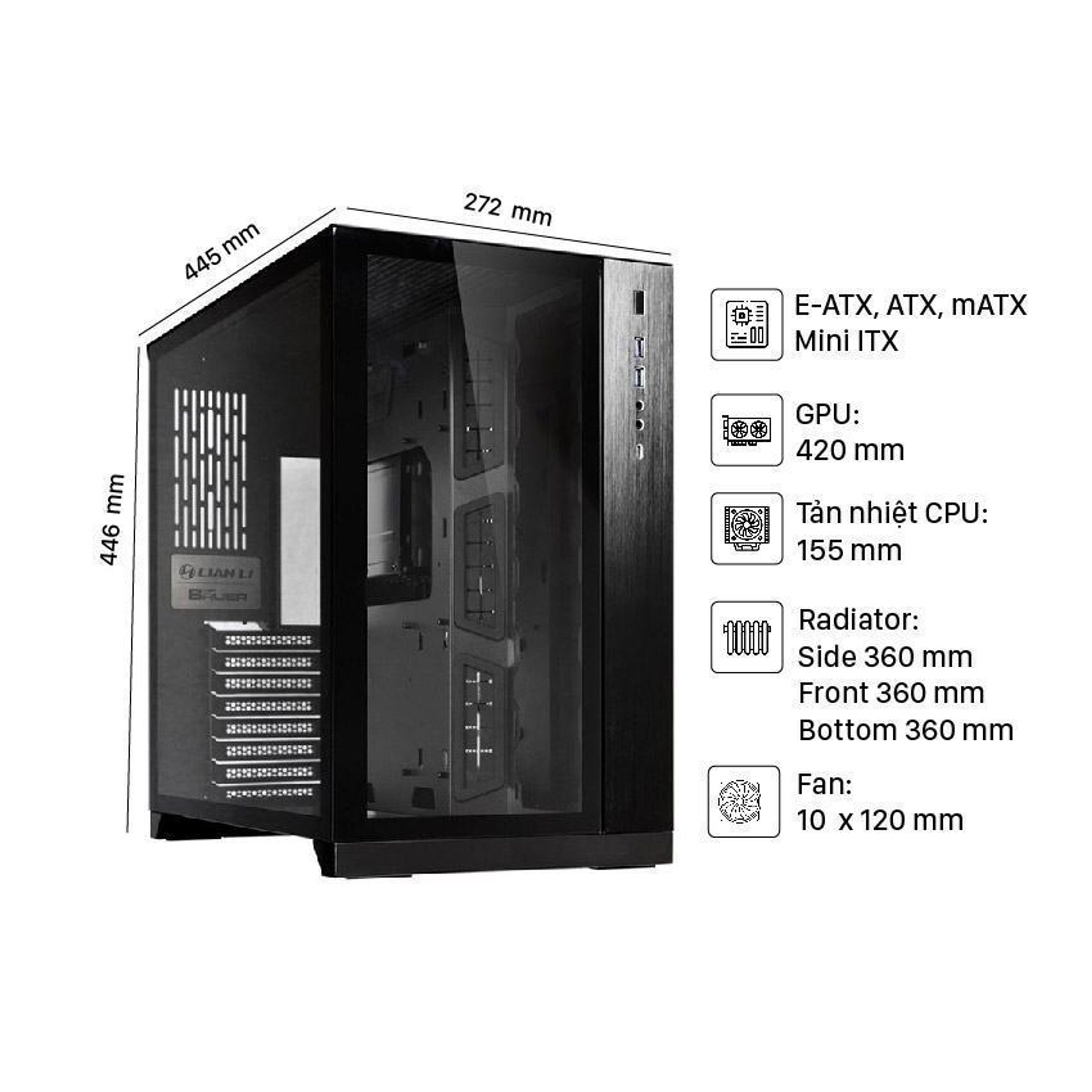 Vỏ Case LIAN-LI PC-O11 DYNAMIC Black ( Model O11DX ) (Mid Tower/Màu Đen) 3