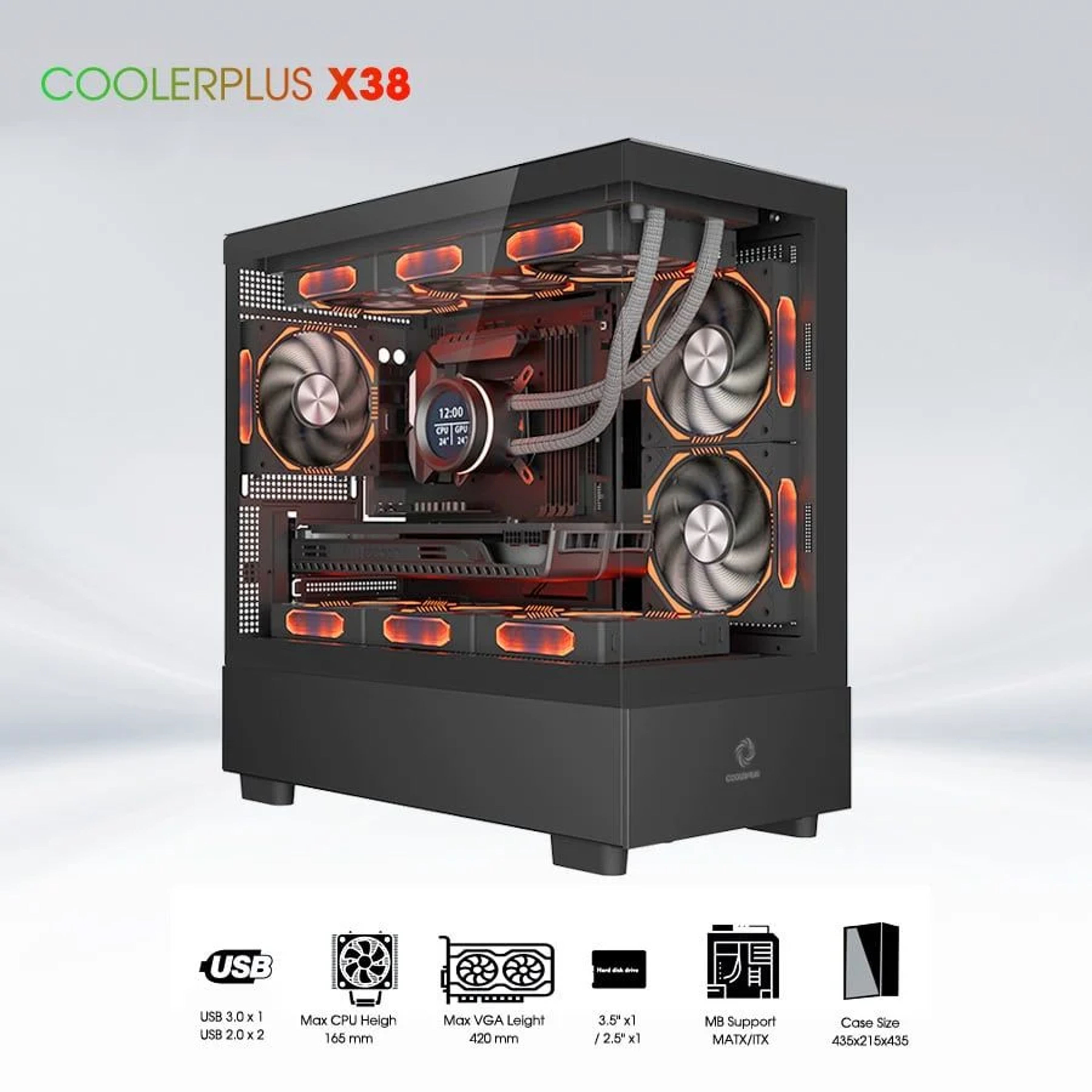 Vỏ case CoolerPlus Phantom X38B (Đen / MATX)