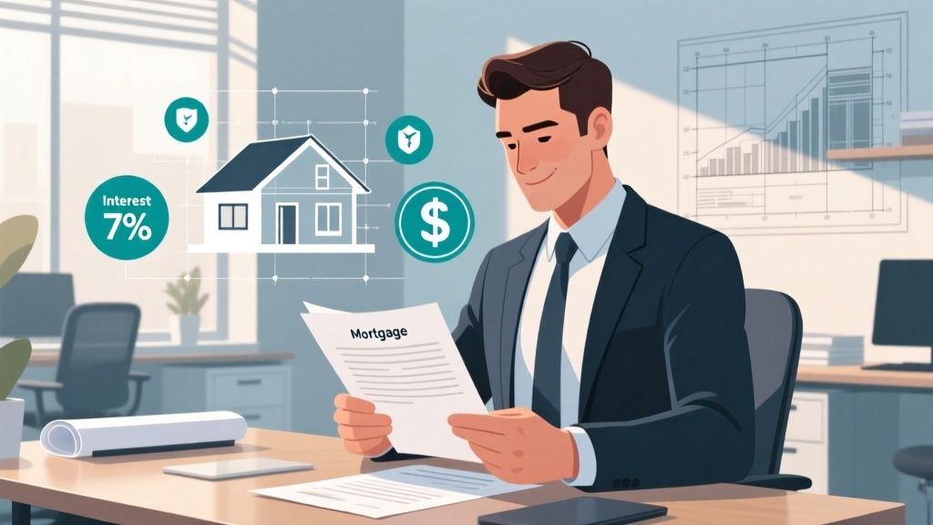 Persona revisando contrato hipotecario con asesor financiero