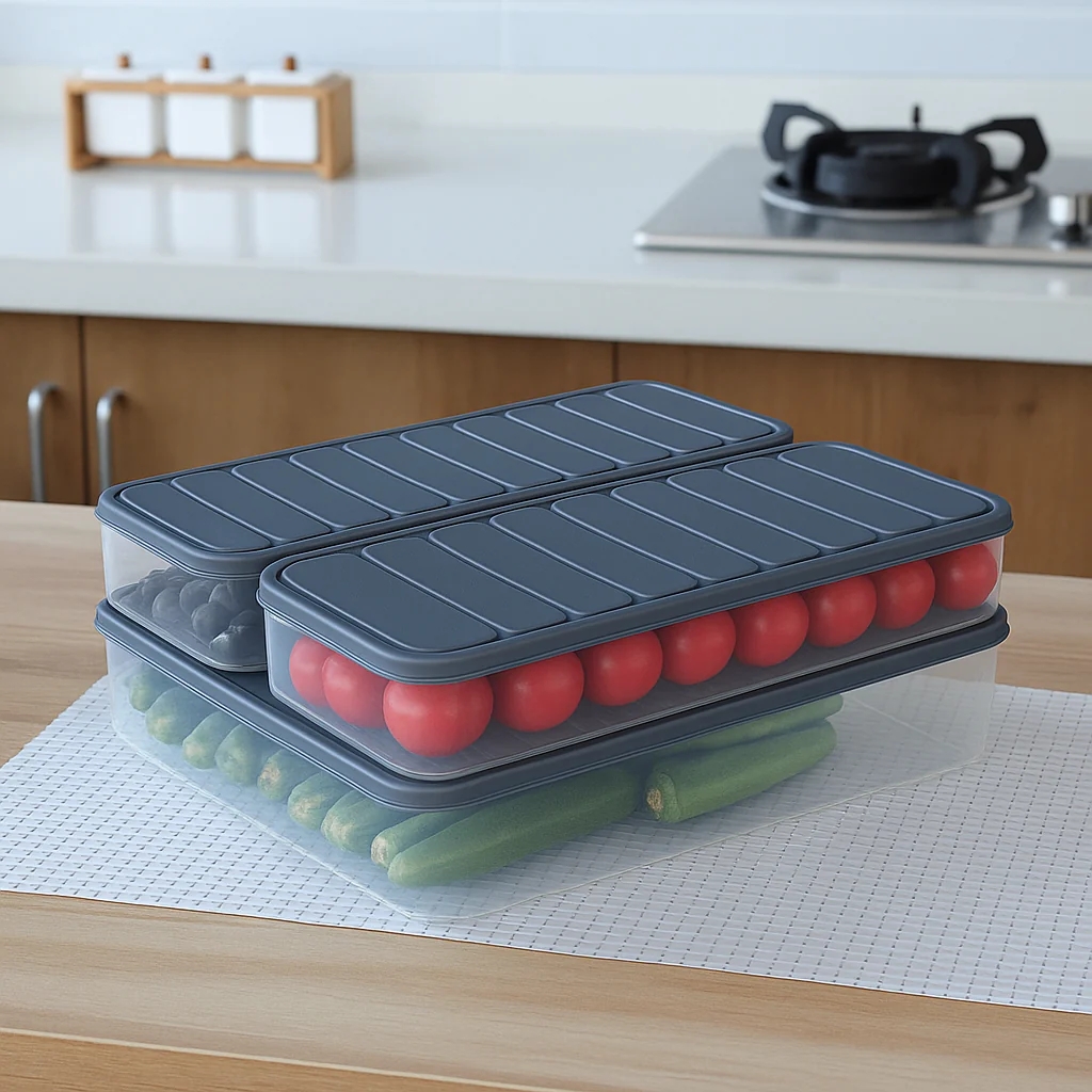 6 Pcs Airtight Food Storage Container Set – 2 Large + 4 Small | BPA-Free, Food Grade, Premium Quality | Vegetable, Fruit & Kitchen Storage Boxes with Grey Lids