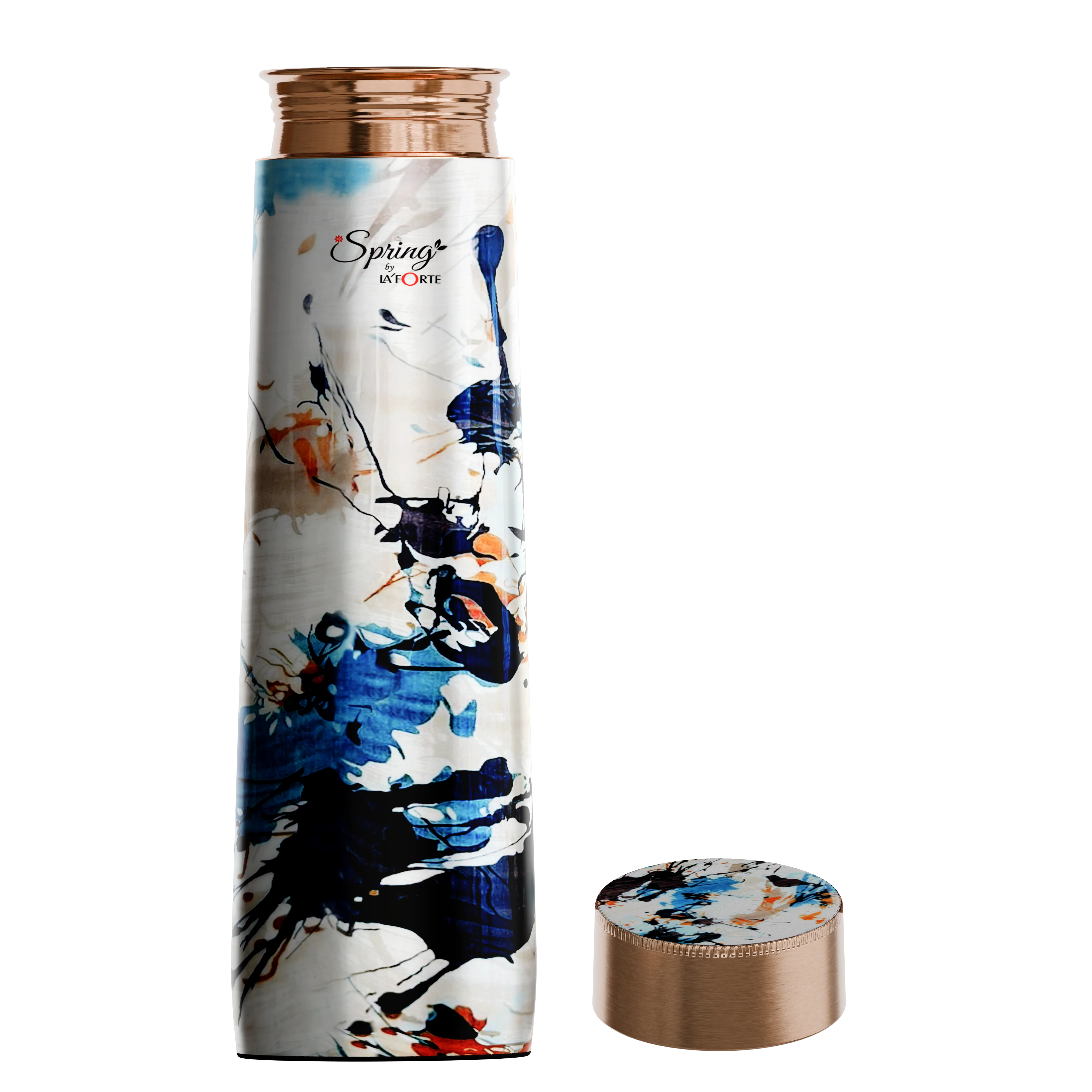 Pure Copper Elegant 1000 ml Premium Coated Water Bottles (White Abstract, 1000 Ml)