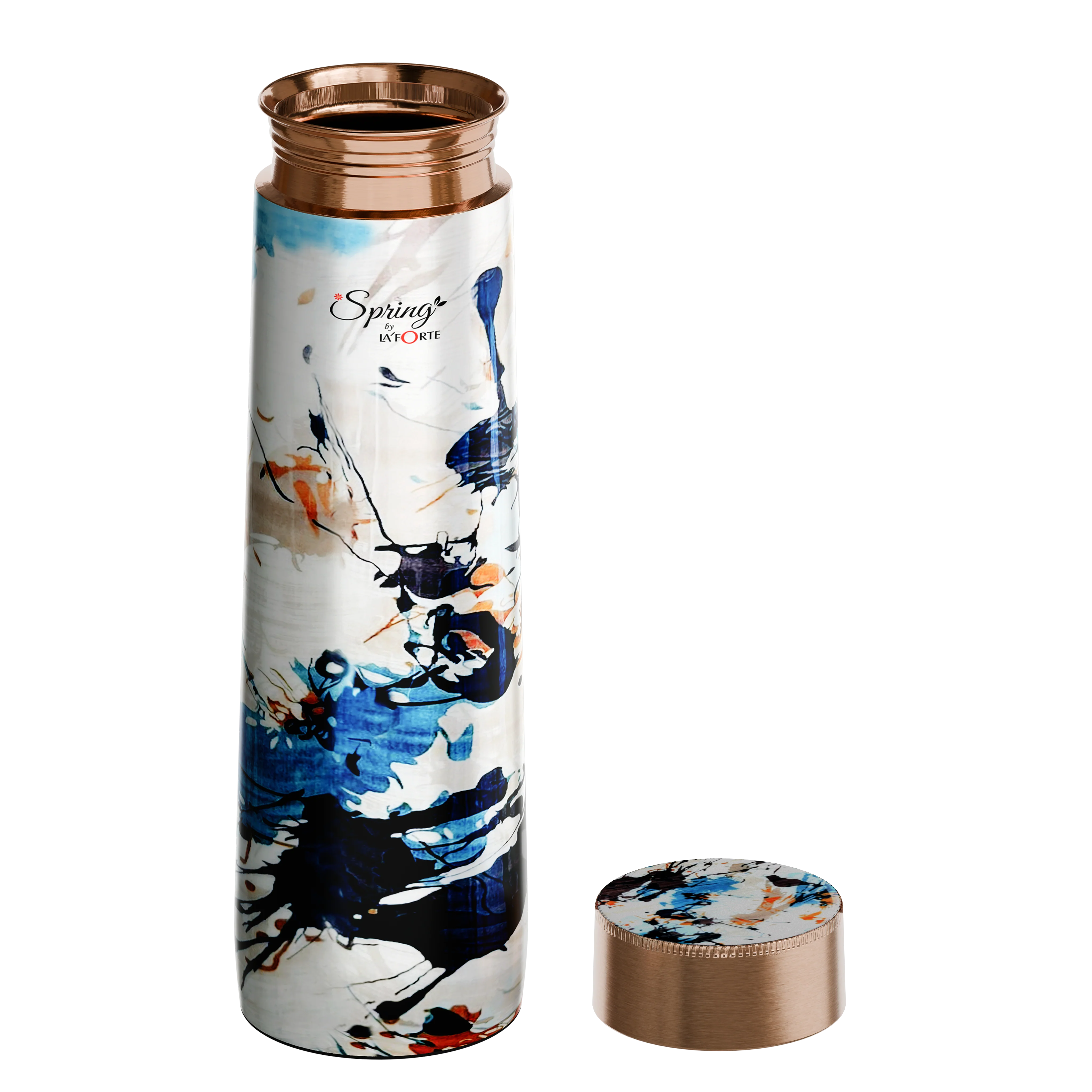 Pure Copper Elegant 1000 ml Premium Coated Water Bottles (White Abstract, 1000 Ml)
