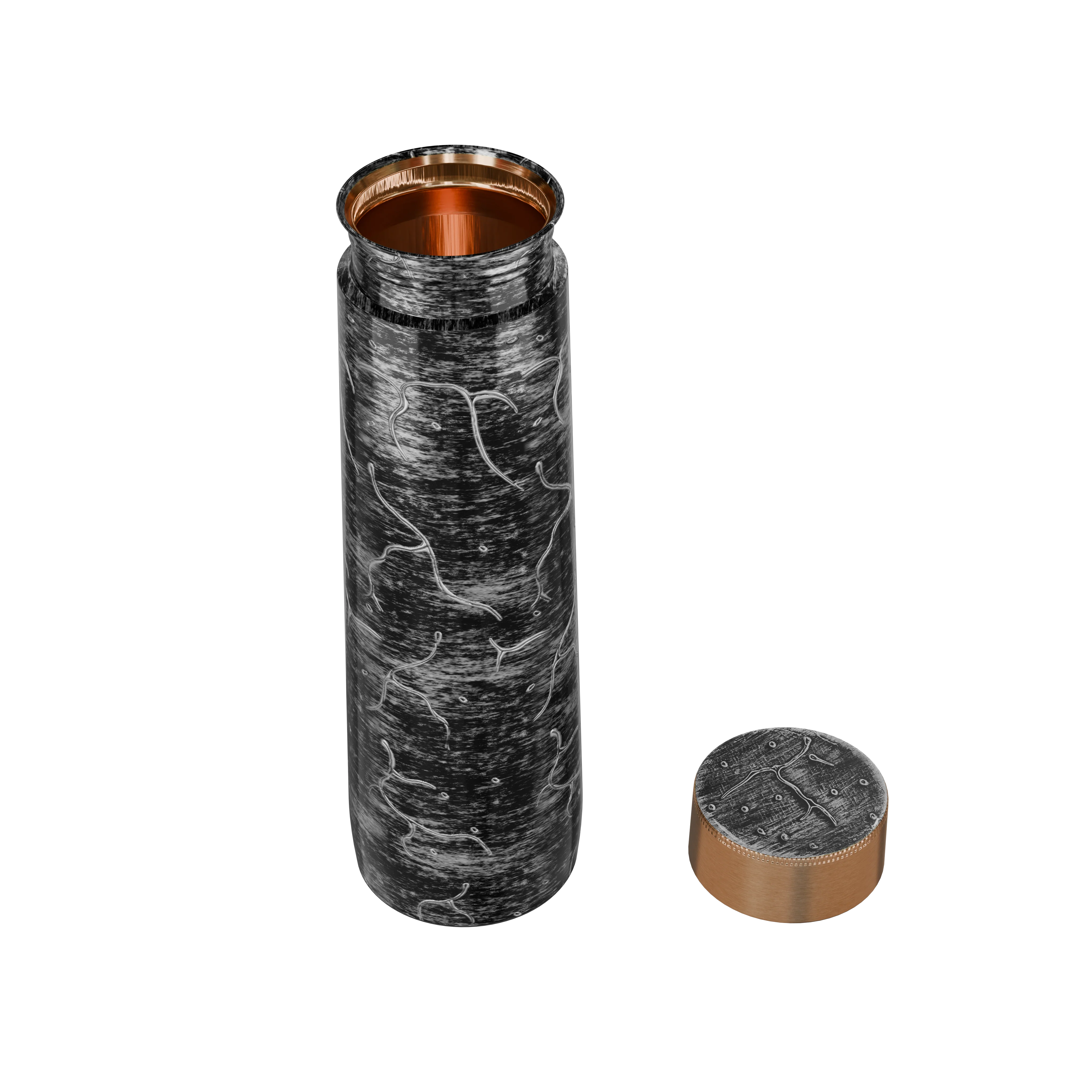 Pure Copper Elegant 1000 ml Premium Coated Water Bottles (Silver Black Abstract, 1000 Ml)