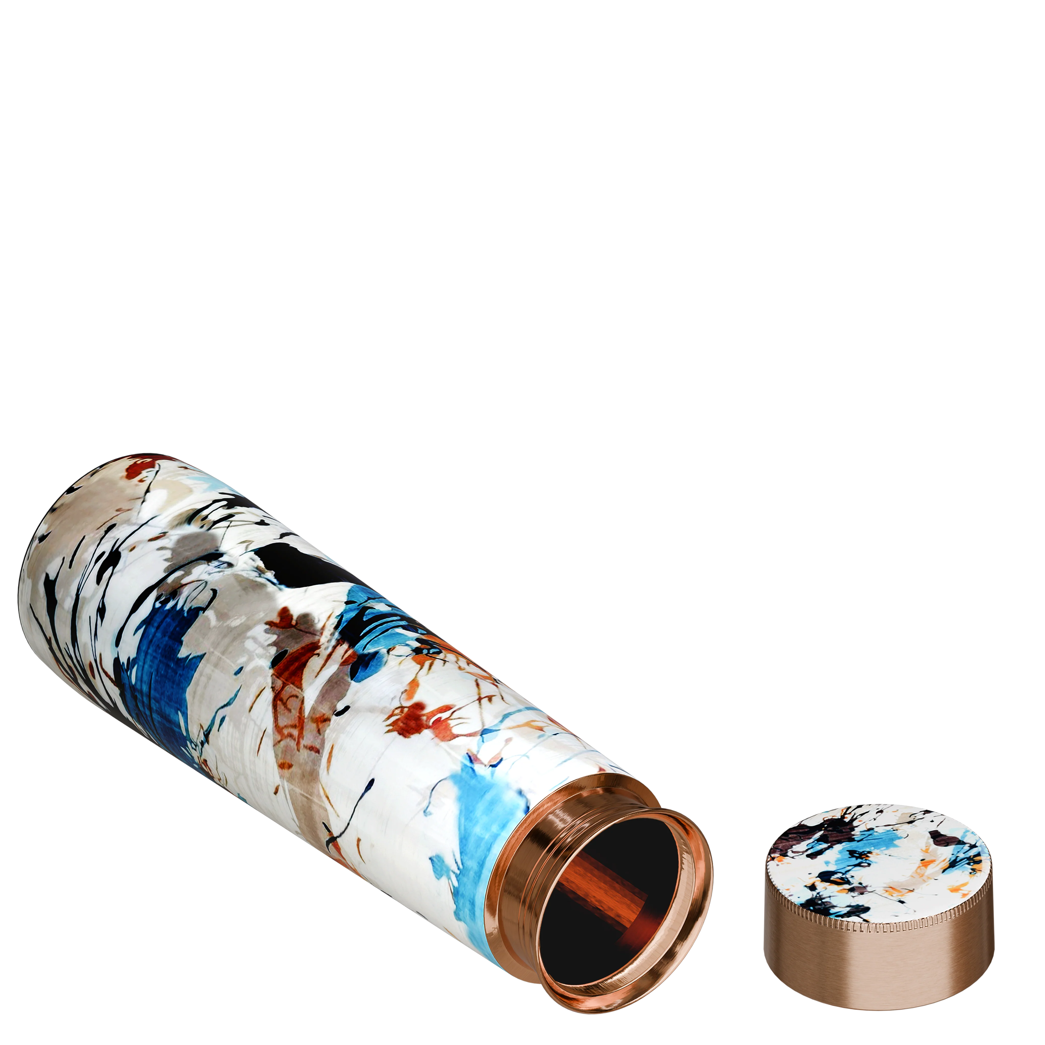 Pure Copper Elegant 1000 ml Premium Coated Water Bottles (White Abstract, 1000 Ml)