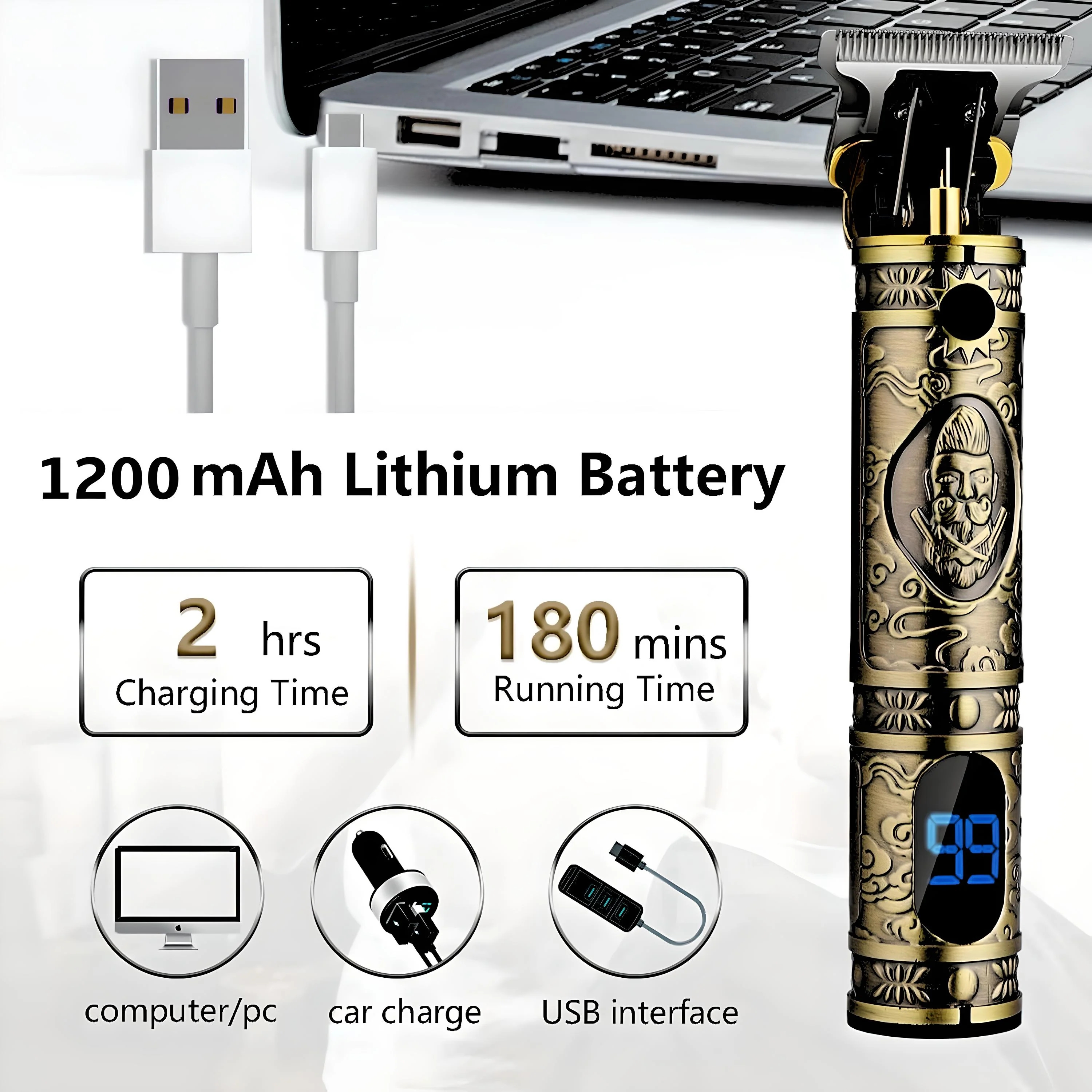 LA' FORTE Heavy Duty Rechargeable Hair Trimmer with Digital Display , Pack of 2