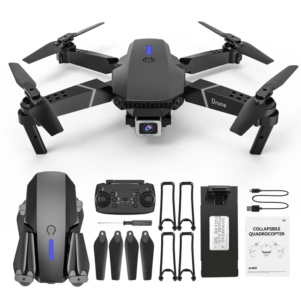E88 Pro Drone with 1080P Camera 2 Batteries One Key Take Off Land Altitude Hold Automatic Avoidance Obstacles 360° Flip With Aerial Photography Drone Multicolor (Double-Battery)