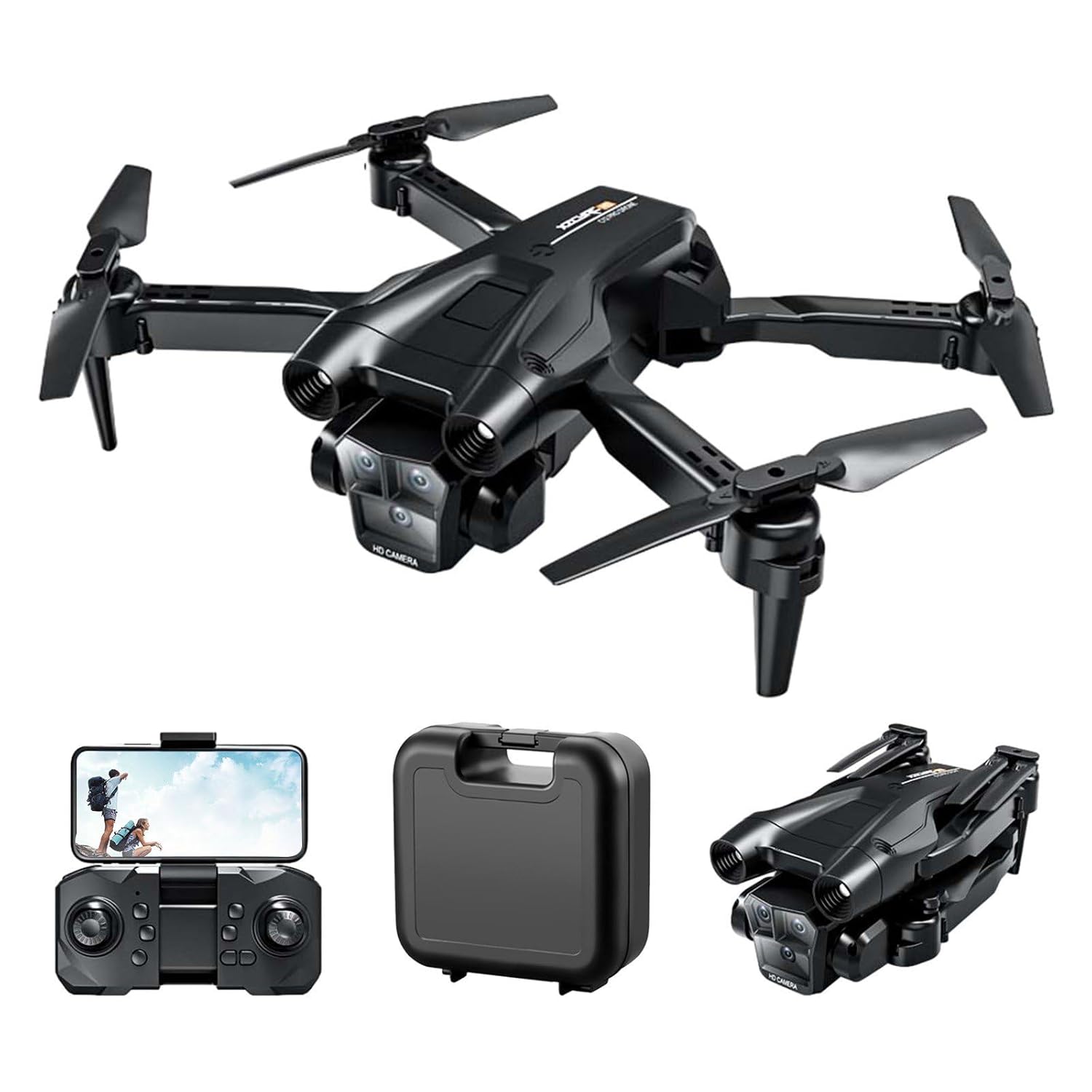 YT 165 PRO+ Drone 4K - Triple+ Camera Drone UHD 1080P,Bottom Camera,Adjustable Lens,5G Wifi FPV,Live 4KM Video/Photgraphy,Batteries,App/Gesture/Remote Controlled,8+ Flight Modes.