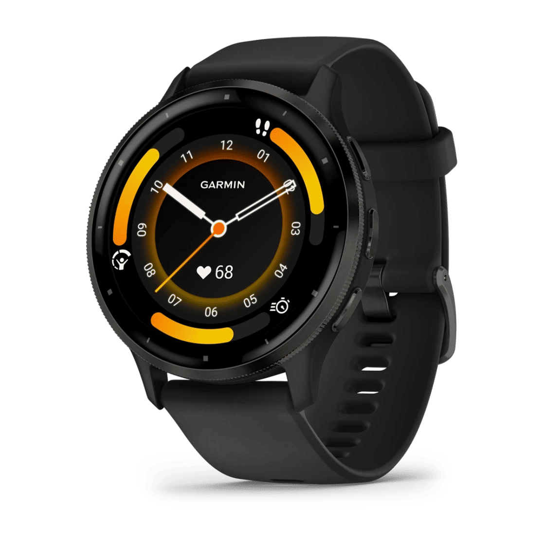 Venu® 3 Slate stainless steel bezel with black case and silicone band