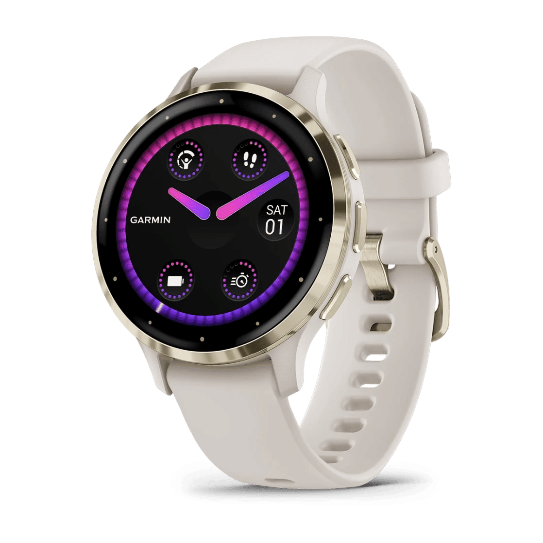 Venu® 3S Soft gold stainless steel bezel with ivory case and silicone band