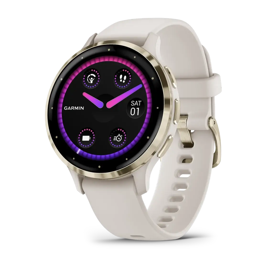 Venu® 3S Soft gold stainless steel bezel with ivory case and silicone band