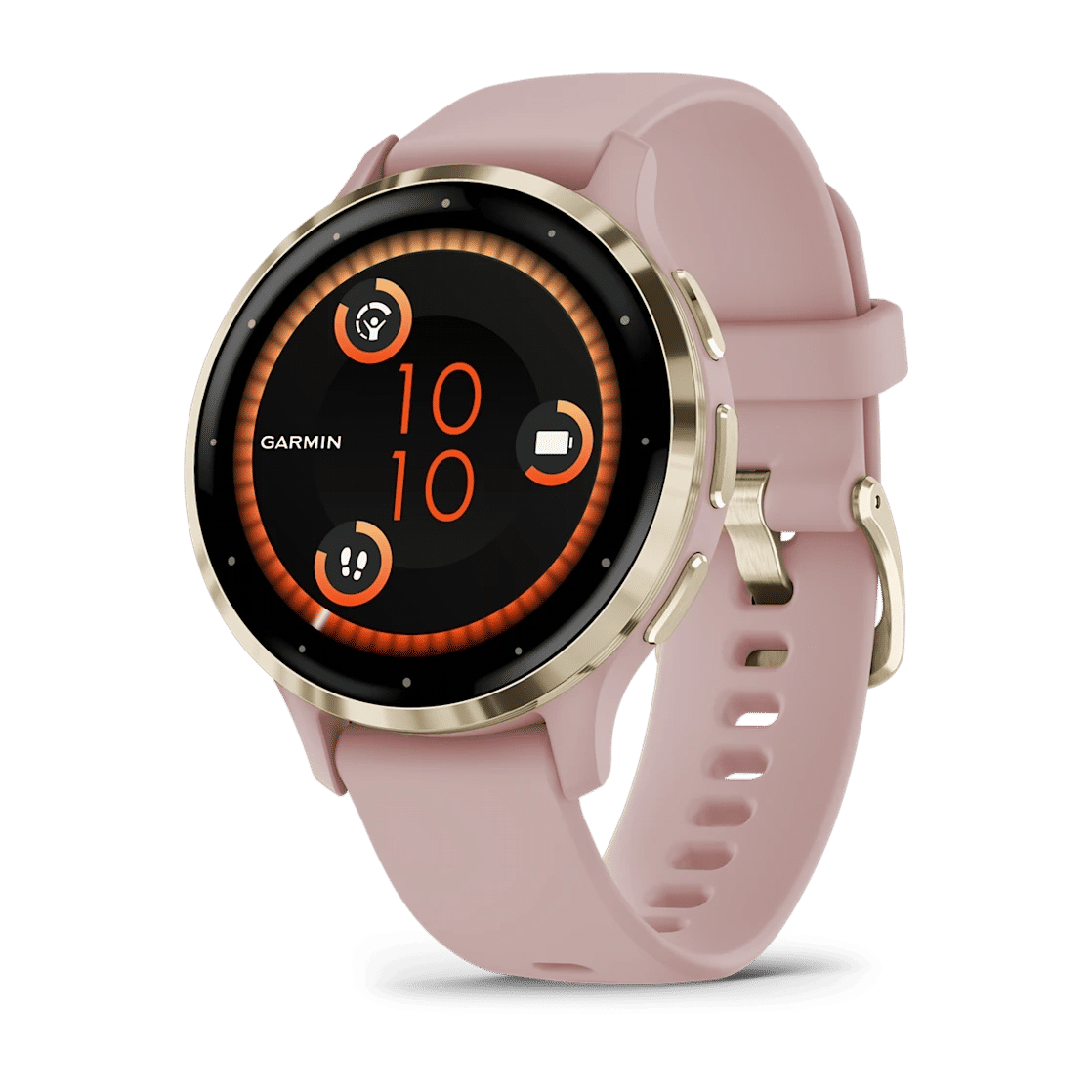 Venu® 3S Soft gold stainless steel bezel with dust rose case and silicone band