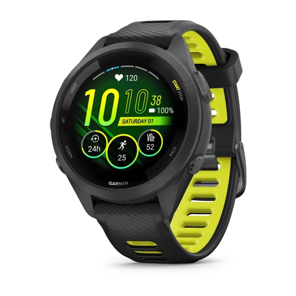 Forerunner® 265S Black Bezel and Case with Black/Amp Yellow Silicone Band