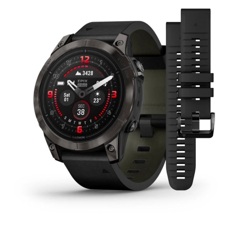 epix™ Pro (Gen 2) – Sapphire Edition | 47 mm Carbon Grey DLC Titanium with Black Leather Band