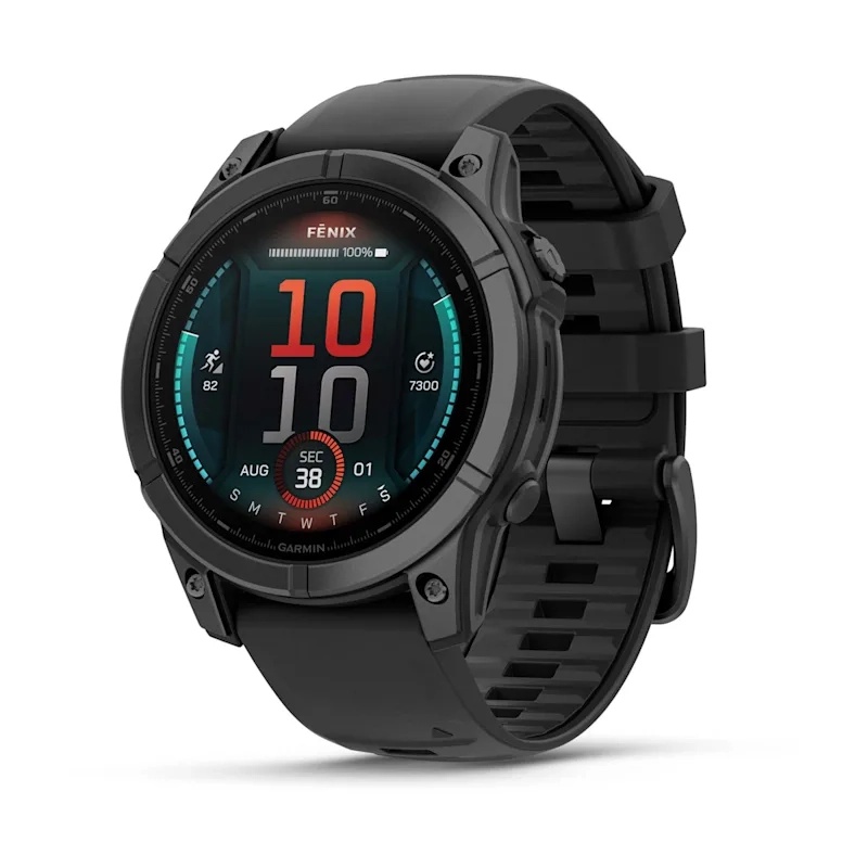 fenix® E – 47 mm, AMOLED Slate grey steel with Black silicone band