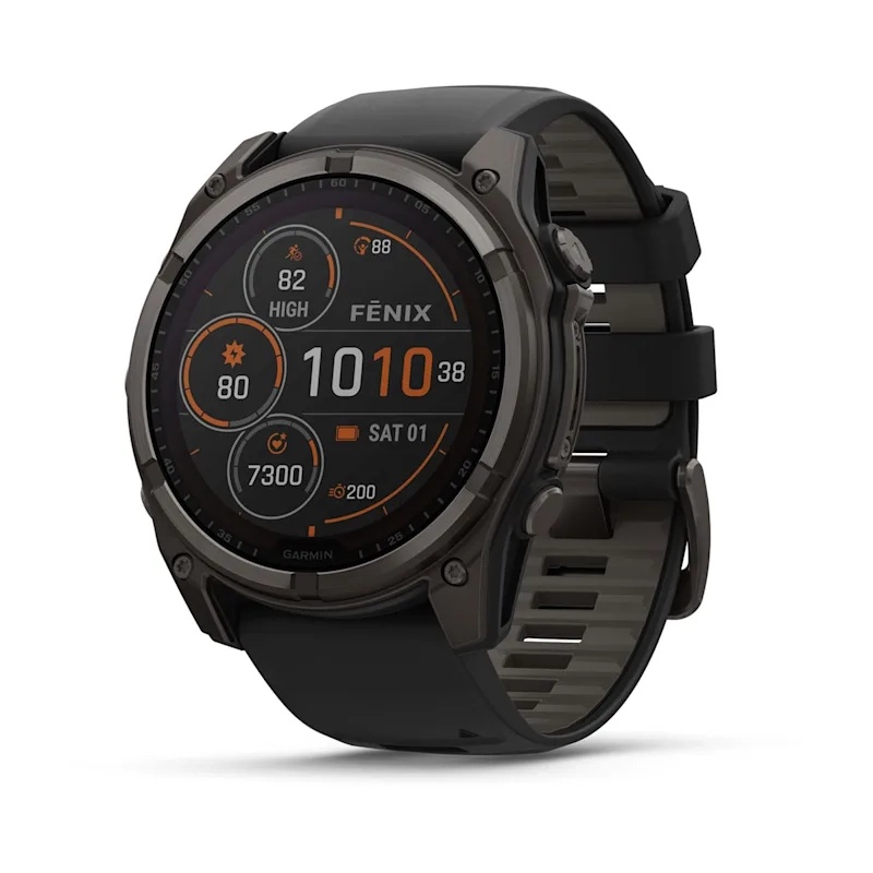 fenix® 8 – 47 mm, Solar, Sapphire Sapphire, Carbon grey DLC titanium with Black/pebble grey silicone band