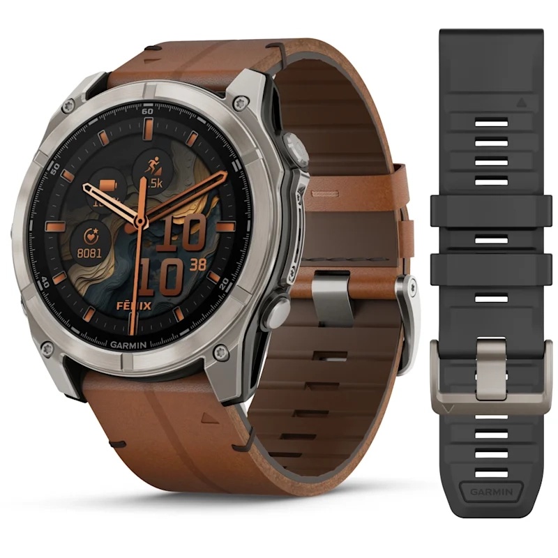 fenix® 8 – 51 mm, AMOLED Sapphire, Titanium with Chestnut Leather Band