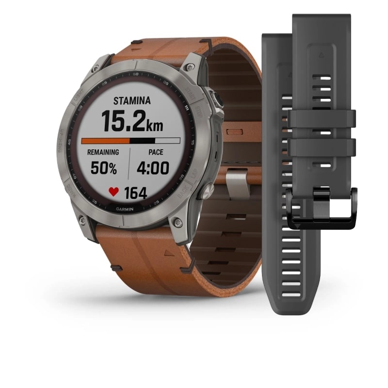 fenix® 7X – Sapphire Solar Edition Titanium with Chestnut Leather Band