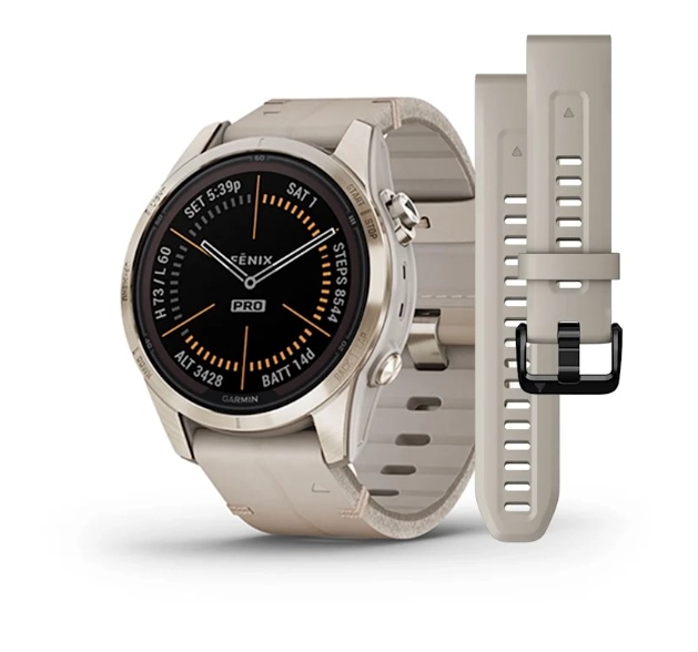 fenix® 7S Pro – Sapphire Solar Edition Soft Gold with Limestone Leather Band
