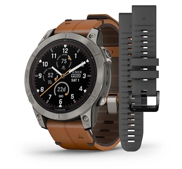 fenix® 7 Pro – Sapphire Solar Edition Titanium with Chestnut Leather Band