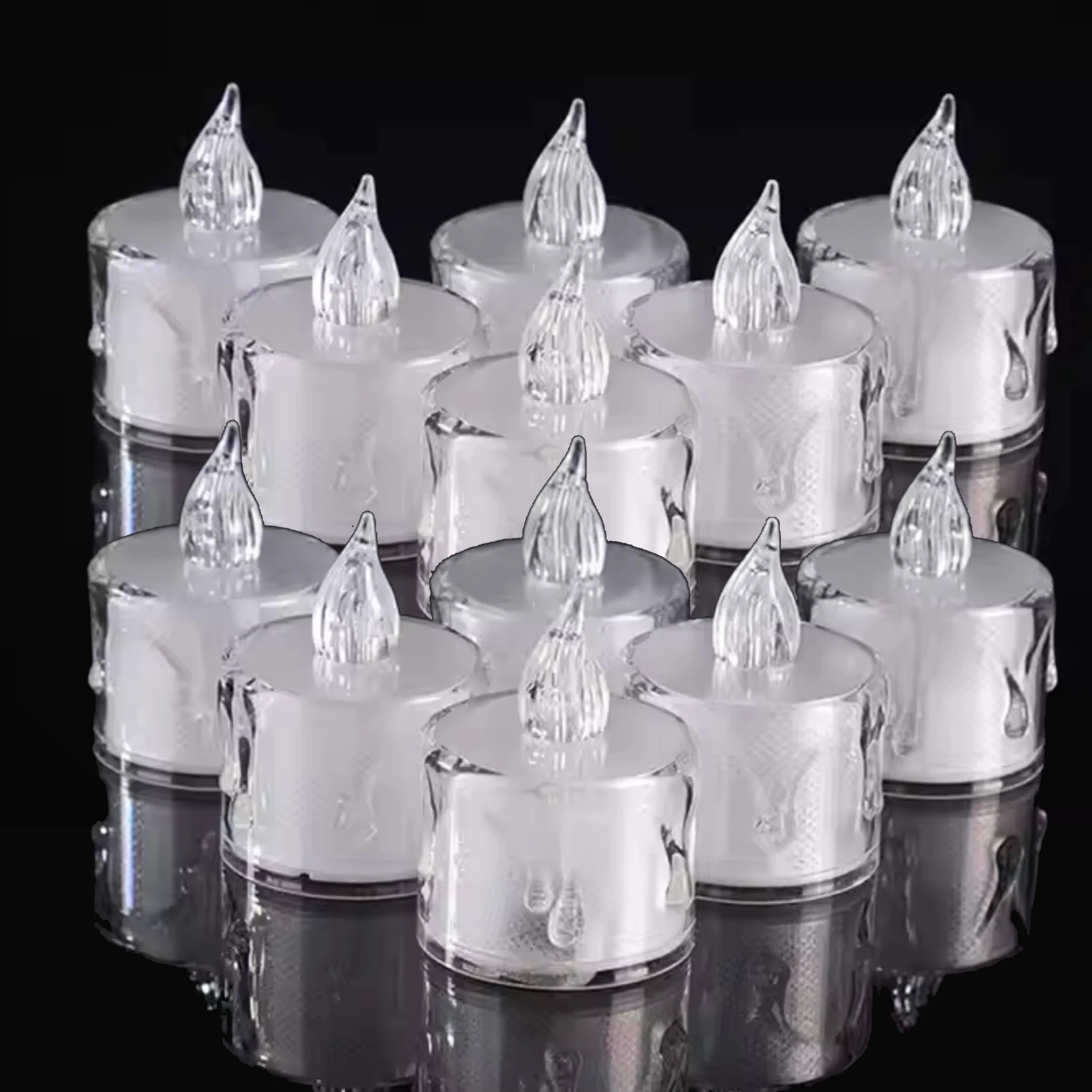 LED Tea Lights Candle (Diwali Diya) – Flameless, Crystal Design, Battery-Operated-12 Pcs