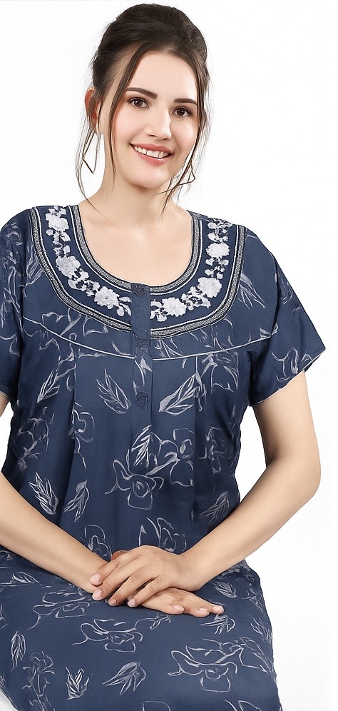 Alpine Embroidery Gown – Premium Lounge Wear Blue 