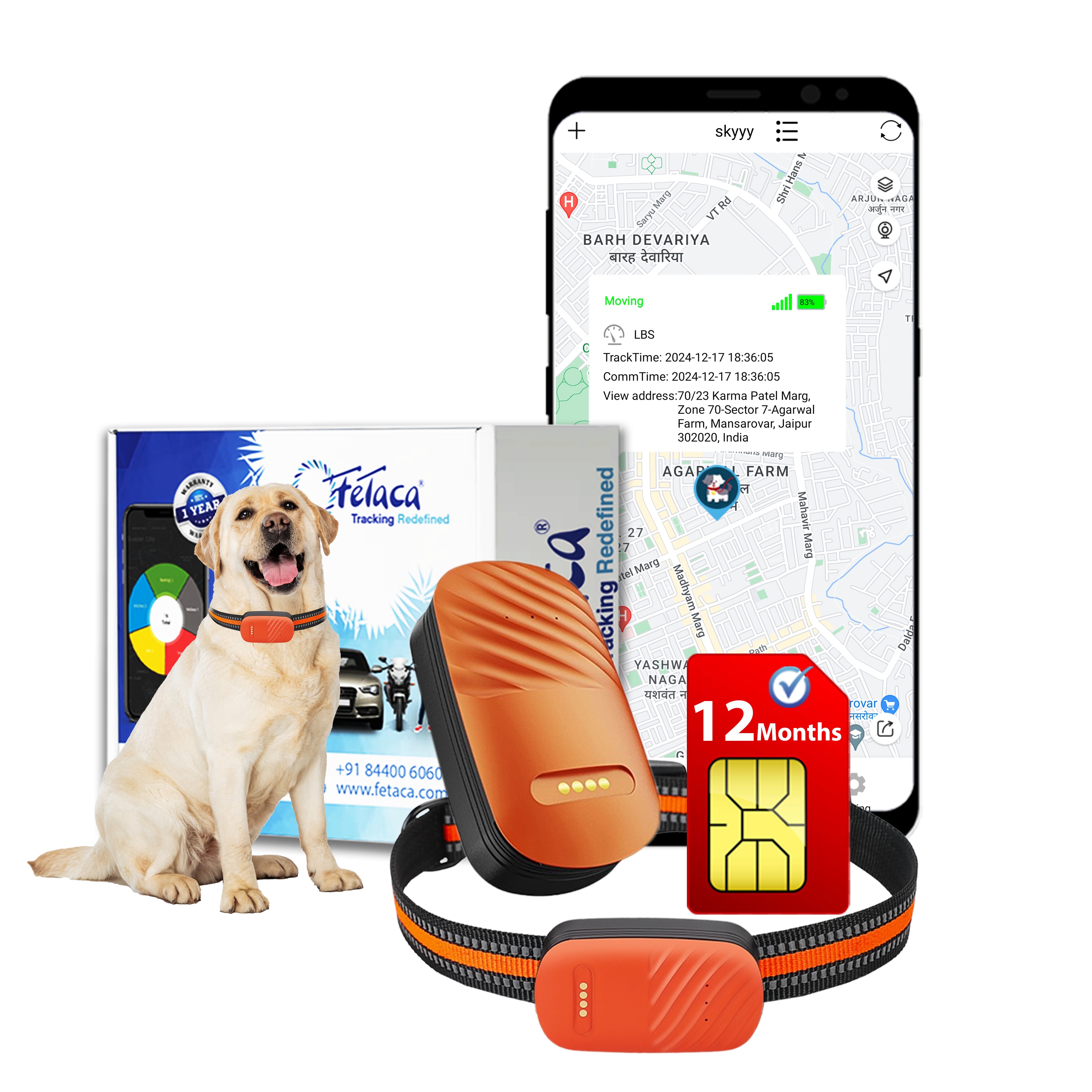 FETACA Smart 4G Pet GPS Tracker for Dogs, Small Cats & Other Animals with Lifetime FreeTracking Platform & 1 Year Data SIM Subscription