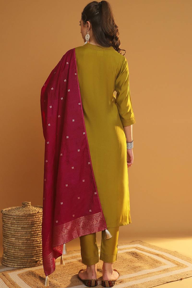 Women's Mustard Colour Kurta  Set With Dupatta