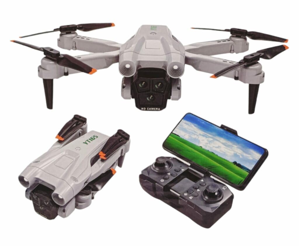 YT 165 PRO+ Drone 4K - Triple+ Camera Drone UHD 1080P,Bottom Camera,Adjustable Lens,5G Wifi FPV,Live 4KM Video/Photgraphy,Batteries,App/Gesture/Remote Controlled,8+ Flight Modes.