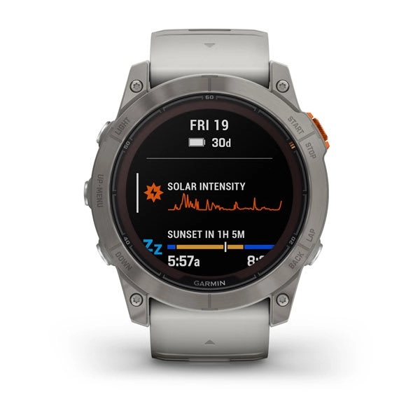 fenix® 7X Pro – Sapphire Solar Edition - Titanium with Fog Gray/Ember Orange Band