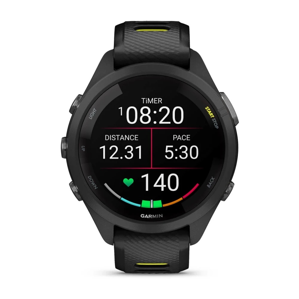 Forerunner® 265S Black Bezel and Case with Black/Amp Yellow Silicone Band