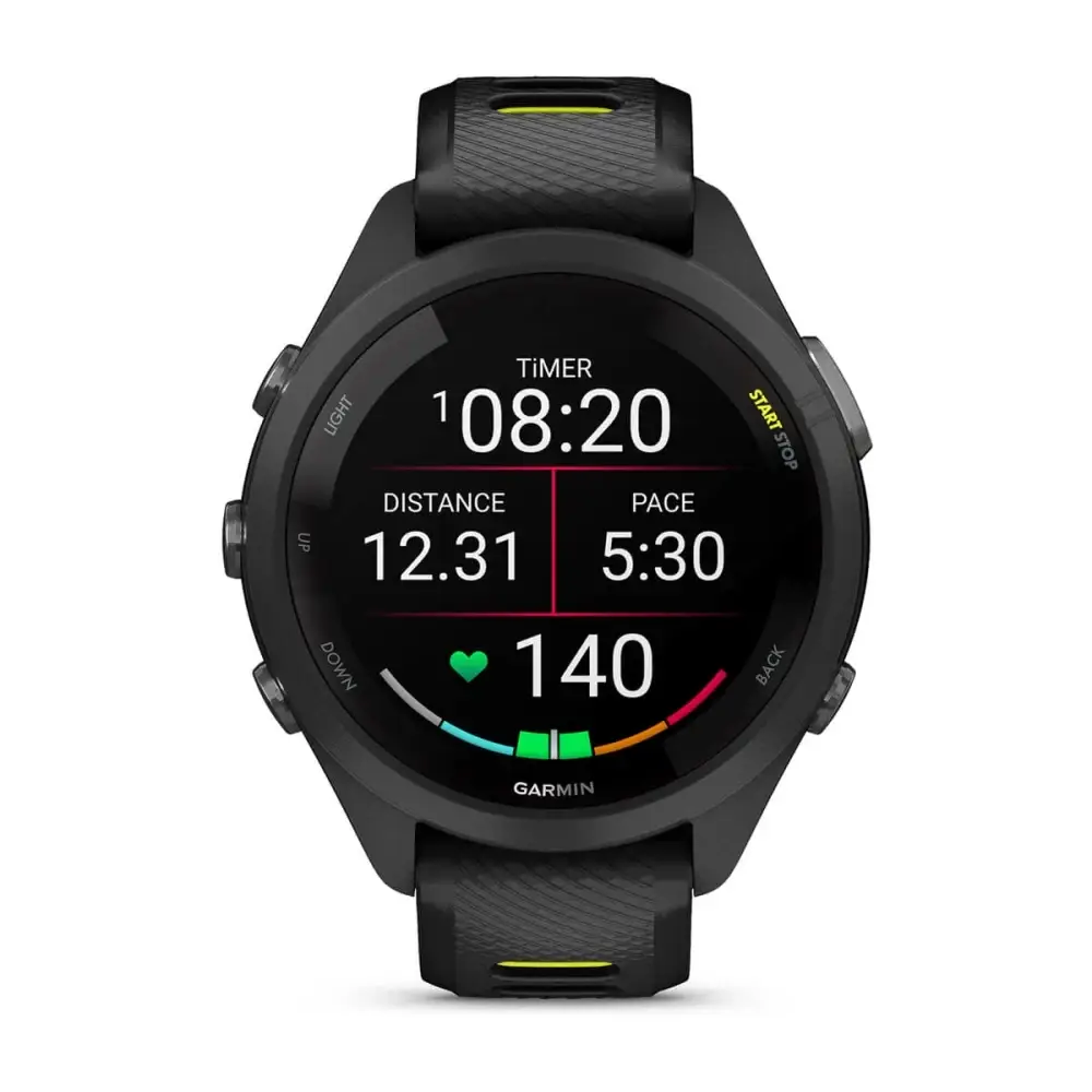 Forerunner® 265S Black Bezel and Case with Black/Amp Yellow Silicone Band
